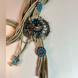 Women’s Hippy Boho rope belt with turquoise stone and bead accent. One Size